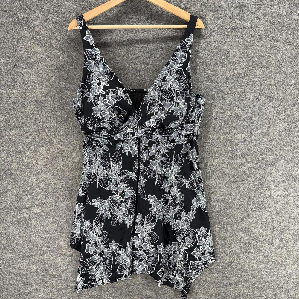 Unbranded Swimdress Women M Medium Black Floral Push Up V-Neck Sleeveless Swim